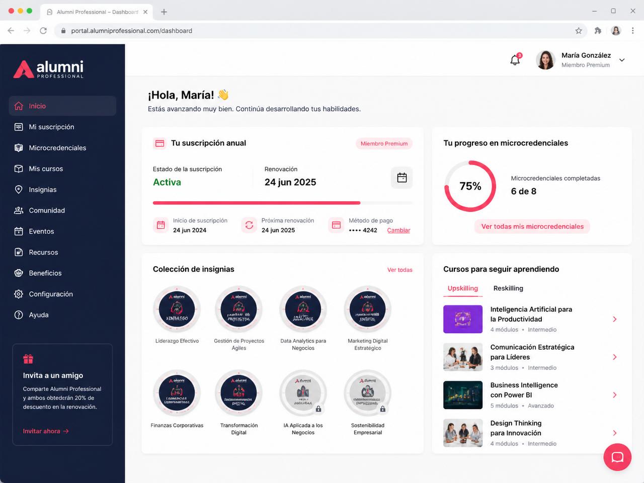 Portal de suscripción anual de egresados con microcredenciales